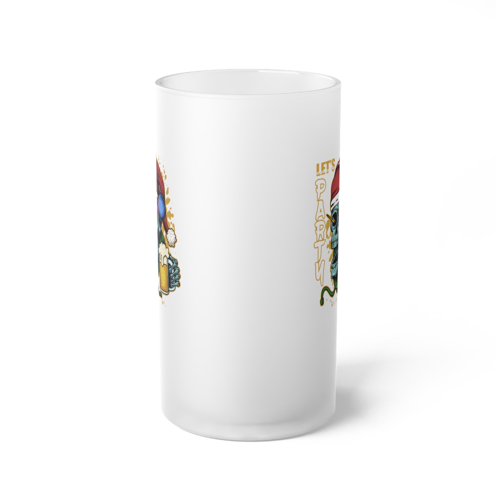Let's Party Skull Santa Frosted Glass Beer Mug
