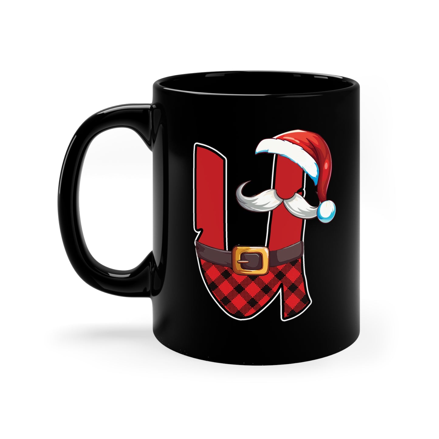 U Santa Initial 11oz Black Mug