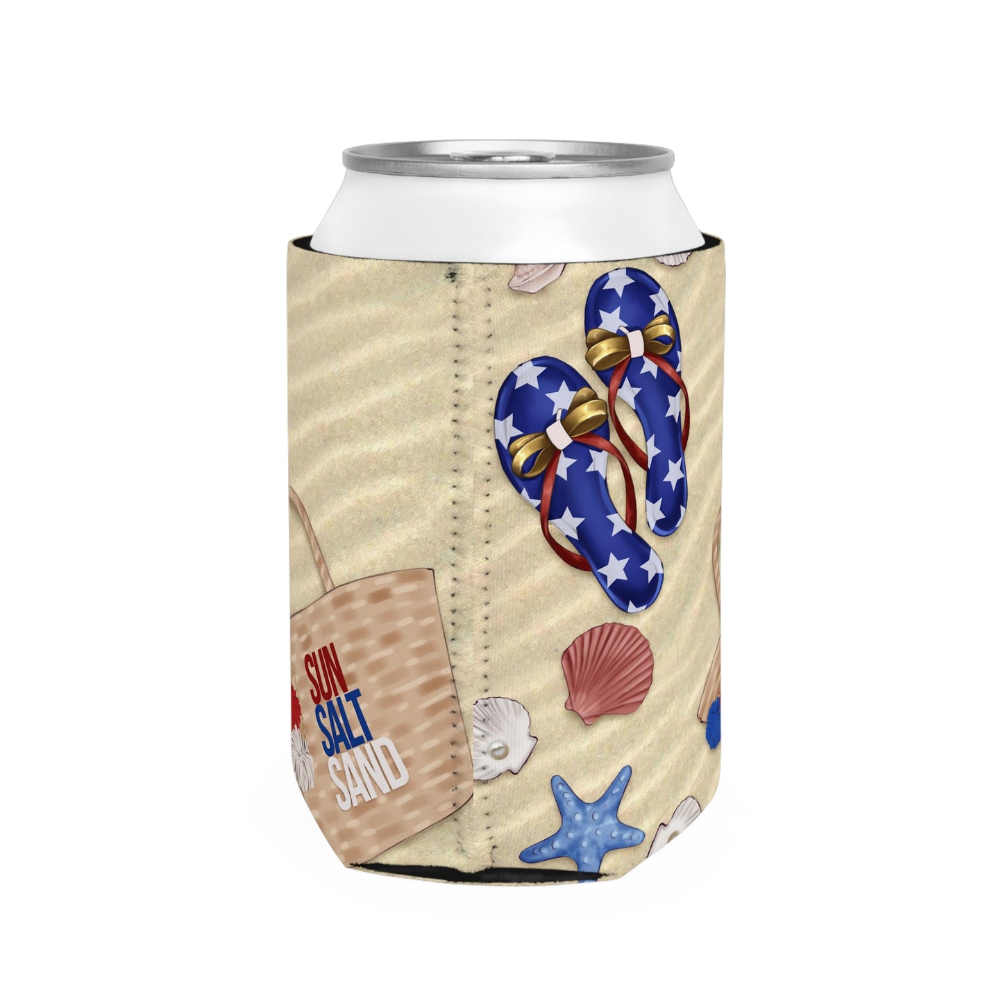 Sun Salt Sand American Themed Can Cooler Sleeve