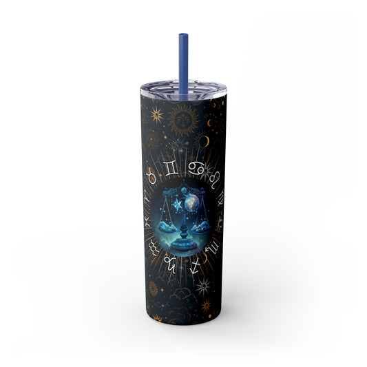 Libra Zodiac Skinny Tumbler with Straw Astrology Insulated Mug Bridesmaids Gift Bachelorette Party Favor Birthday Gift