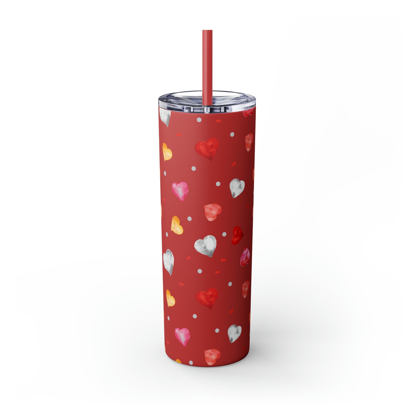 Valentine's Hearts Skinny Tumbler with Straw, 20oz