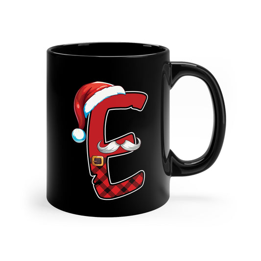 E Santa Initial 11oz Black Mug