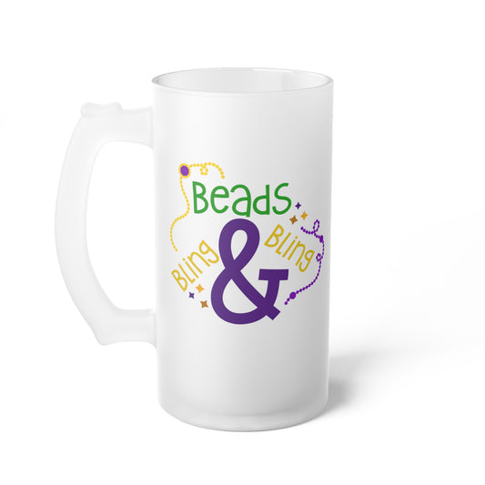 Beads & Bling Bling Frosted Glass Beer Mug