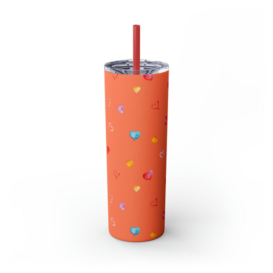 Valentine's Hearts Skinny Tumbler with Straw, 20oz