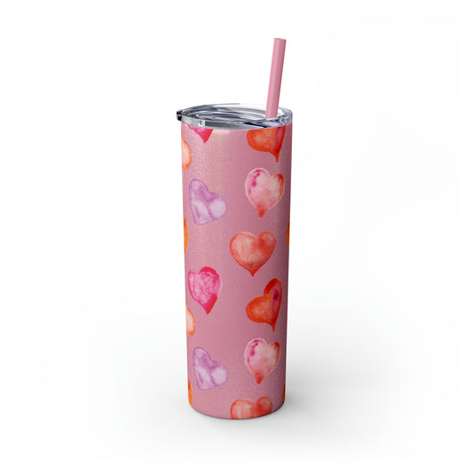 Valentine's Hearts Skinny Tumbler with Straw, 20oz