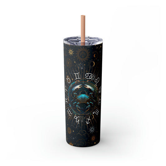 Cancer Zodiac Skinny Tumbler with Straw Astrology Insulated Mug Bridesmaids Gift Bachelorette Party Favor Birthday Gift