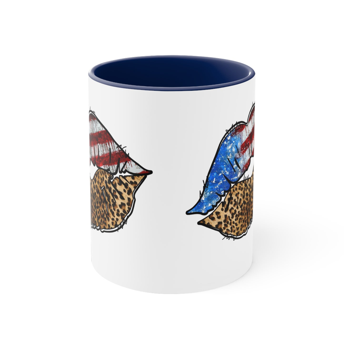 American Flag Leopard Print Lips Mug Accent Coffee Mug, 11oz