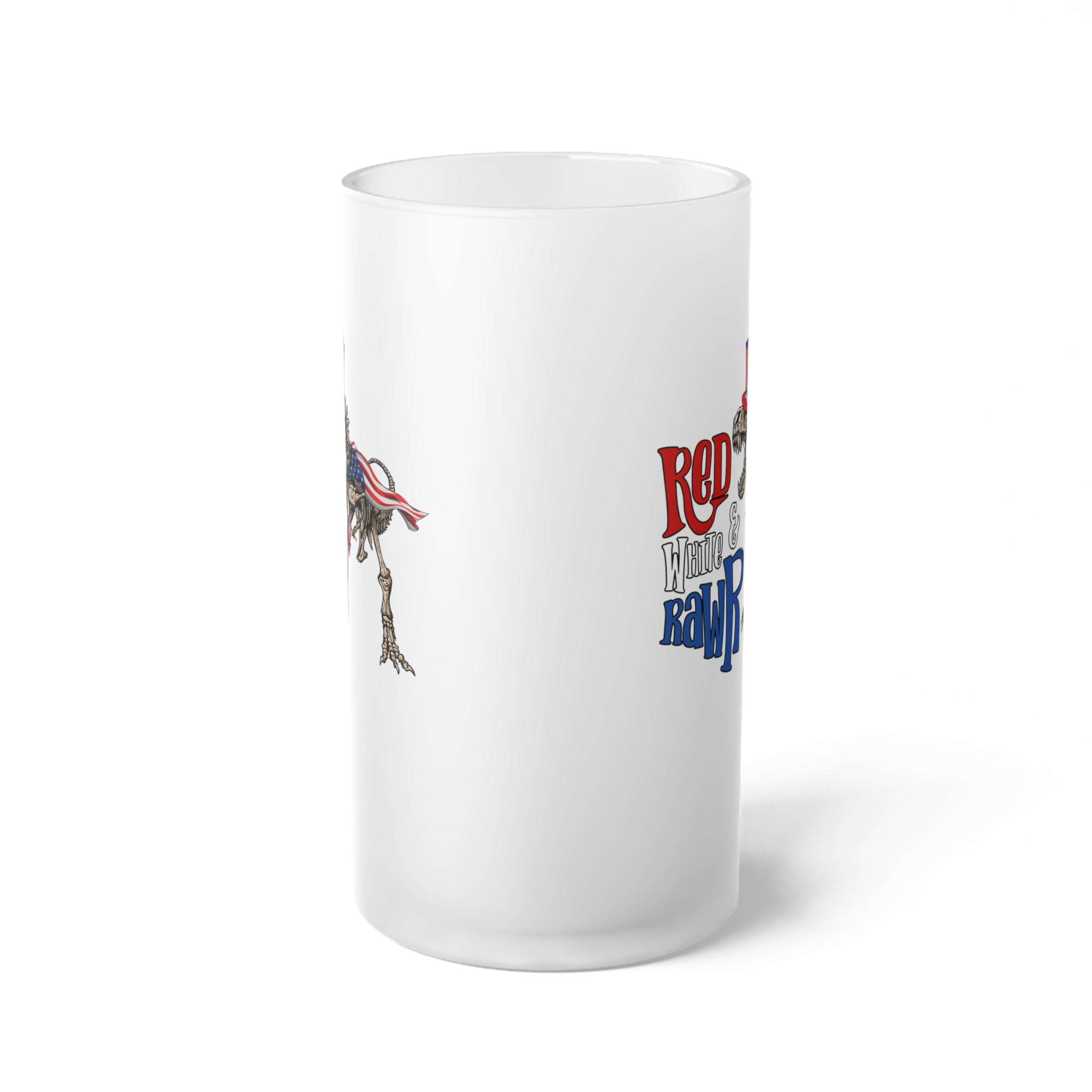 Red White & Rawr Frosted Glass Beer Mug