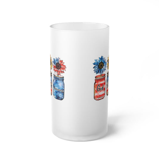 God Bless America Frosted Glass Beer Mug