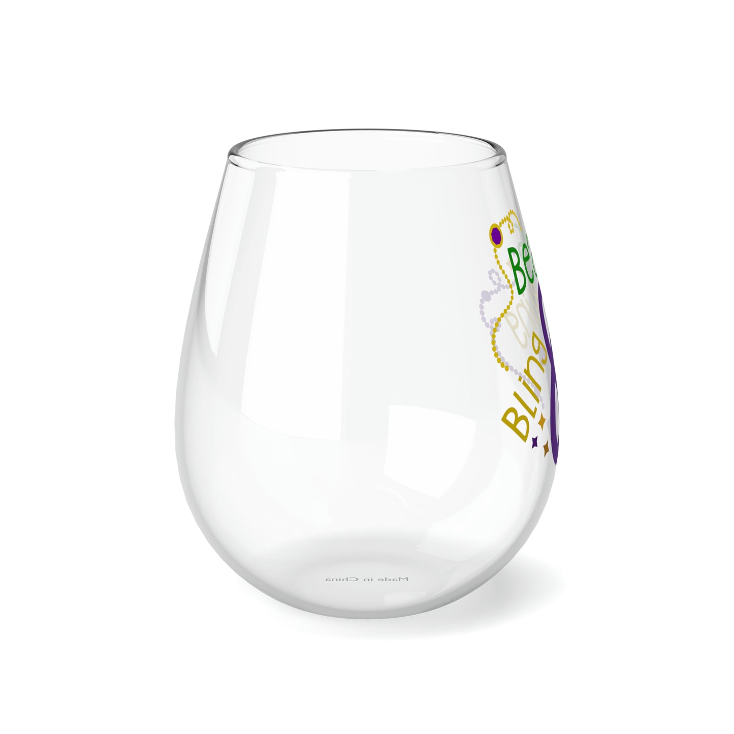 Beads & Bling Bling Stemless Wine Glass, 11.75oz