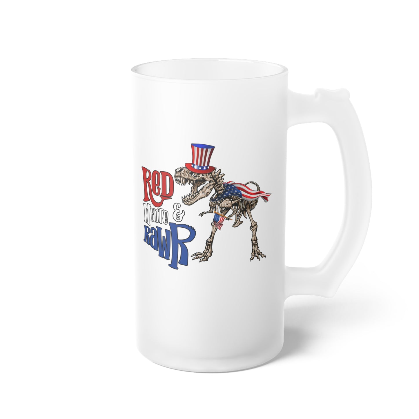 Red White & Rawr Frosted Glass Beer Mug