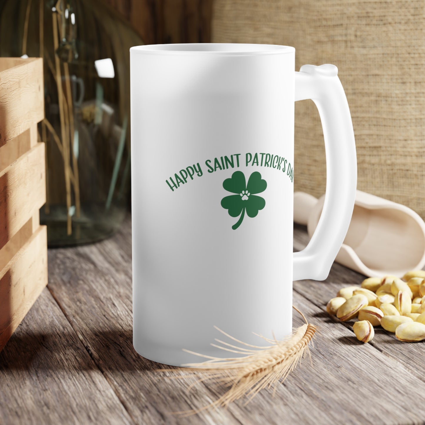 Happy St Patrick's Day Frosted Glass Beer Mug