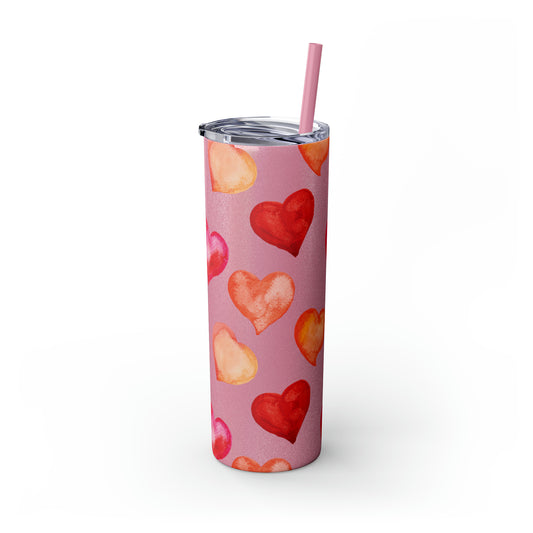 Valentine's Hearts Skinny Tumbler with Straw, 20oz