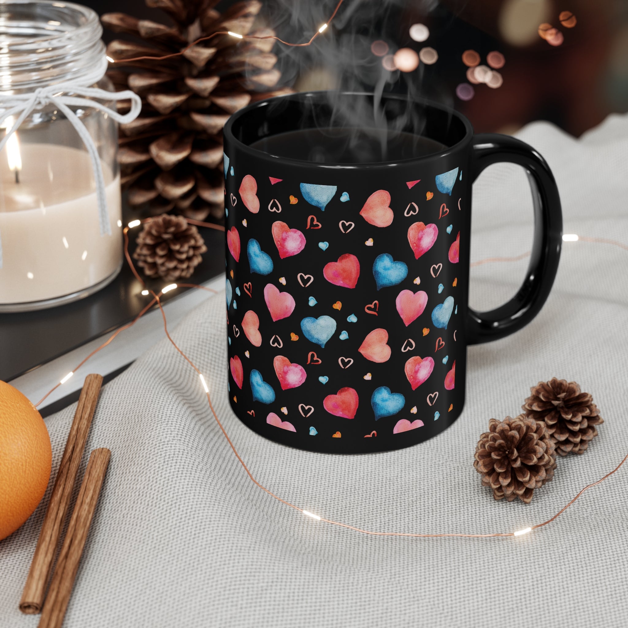Valentine's Day Hearts 11oz Black Mug
