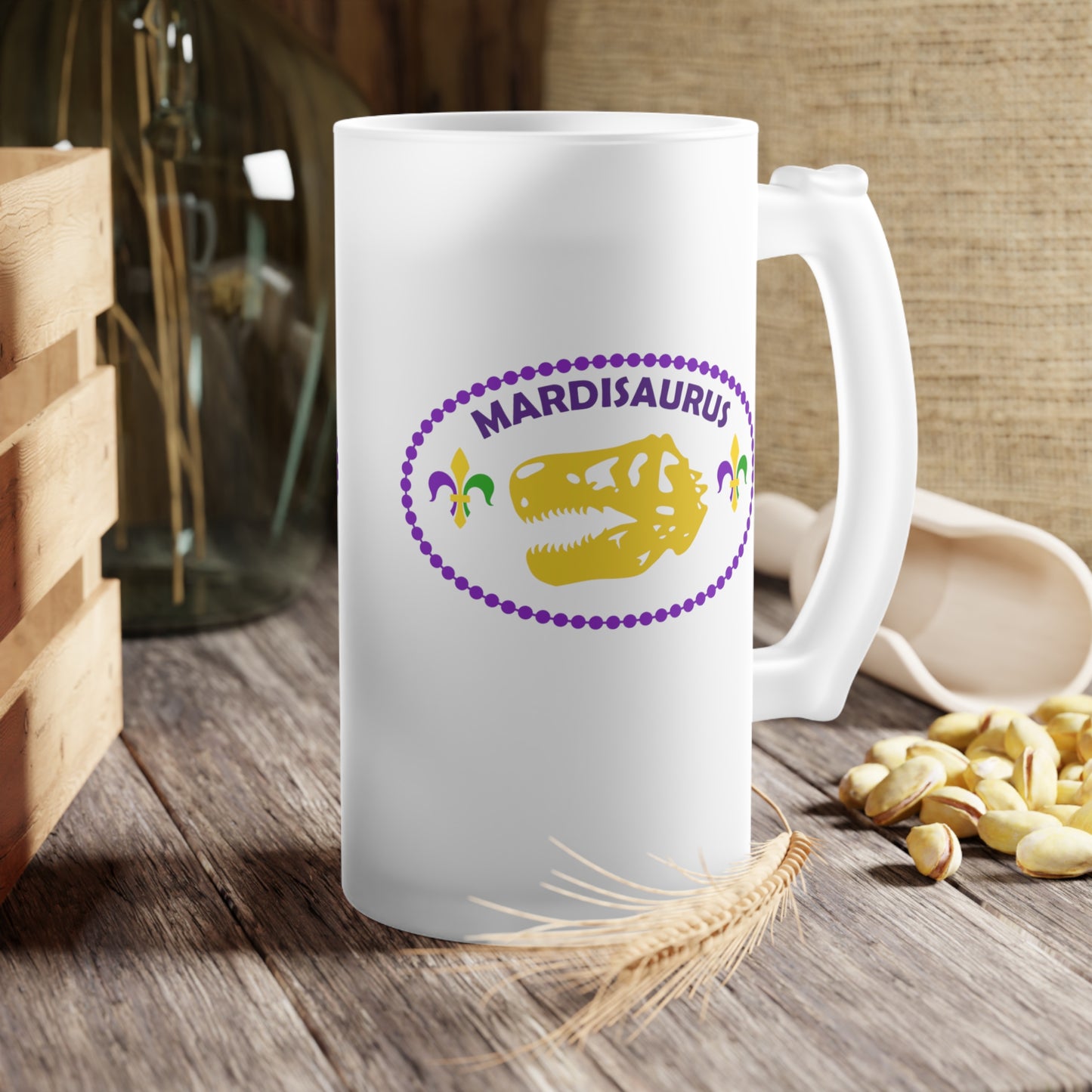 Mardisaurus Frosted Glass Beer Mug
