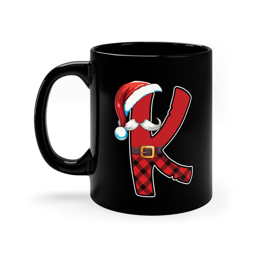 K Santa Initial 11oz Black Mug