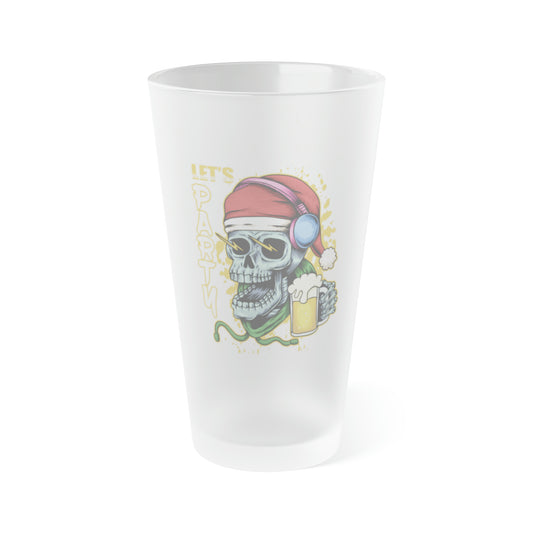 Let's Party Santa Skull Frosted Pint Glass, 16oz