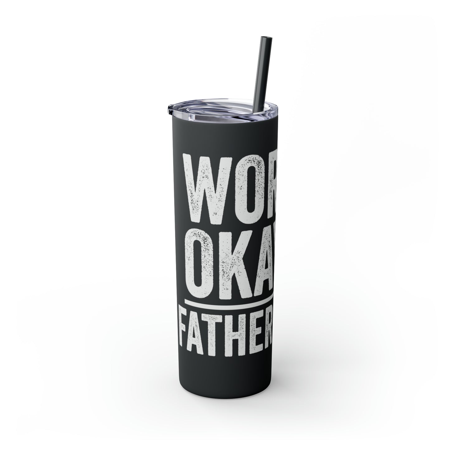 World's  Okayest Father-In-Law Skinny Tumbler with Straw, 20oz