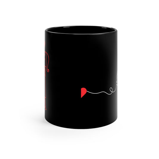 Girl Looking for Boy Heart 11oz Black Mug