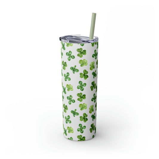 St Patricks Day Clovers Skinny Tumbler with Straw, 20oz
