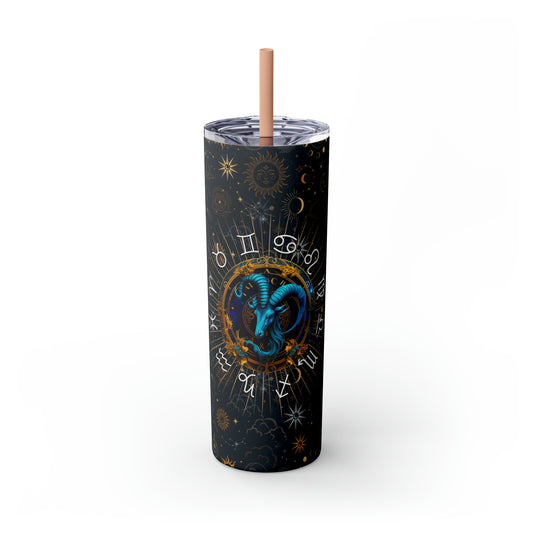 Capricorn Zodiac Skinny Tumbler with Straw Astrology Insulated Mug Bridesmaids Gift Bachelorette Party Favor Birthday Gift