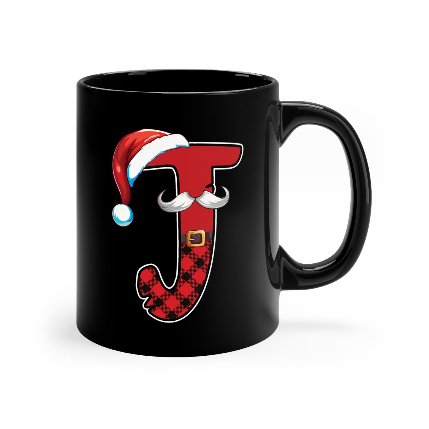 J Santa Initial 11oz Black Mug