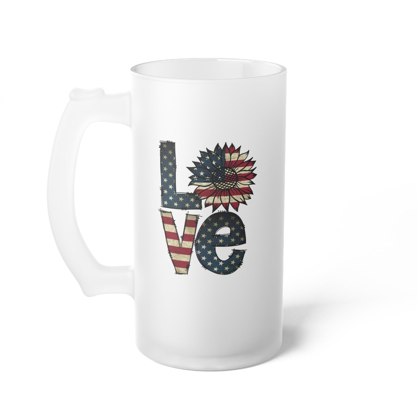 Love American Flag Themed Frosted Glass Beer Mug