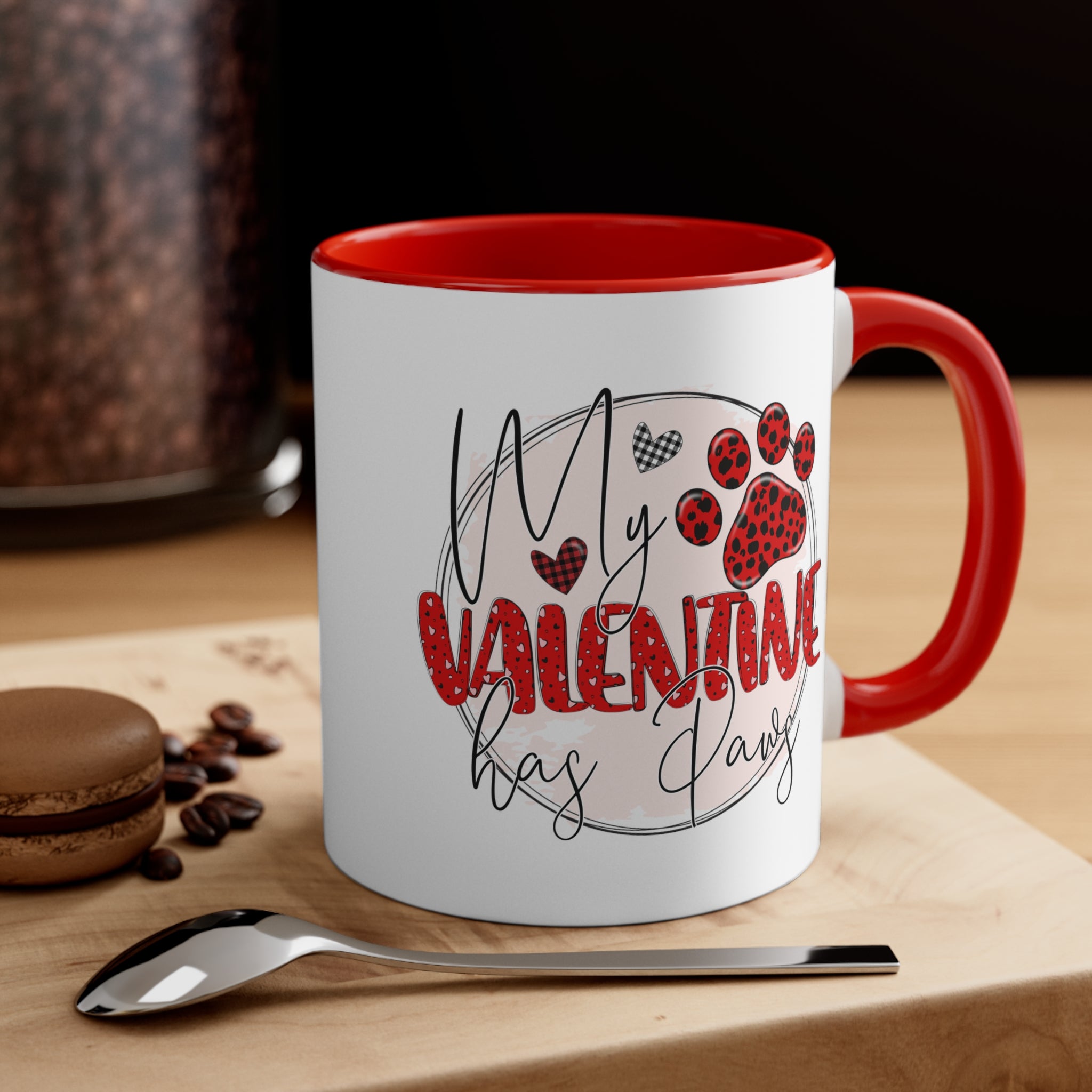 My Valentine Has Paws Accent Coffee Mug, 11oz