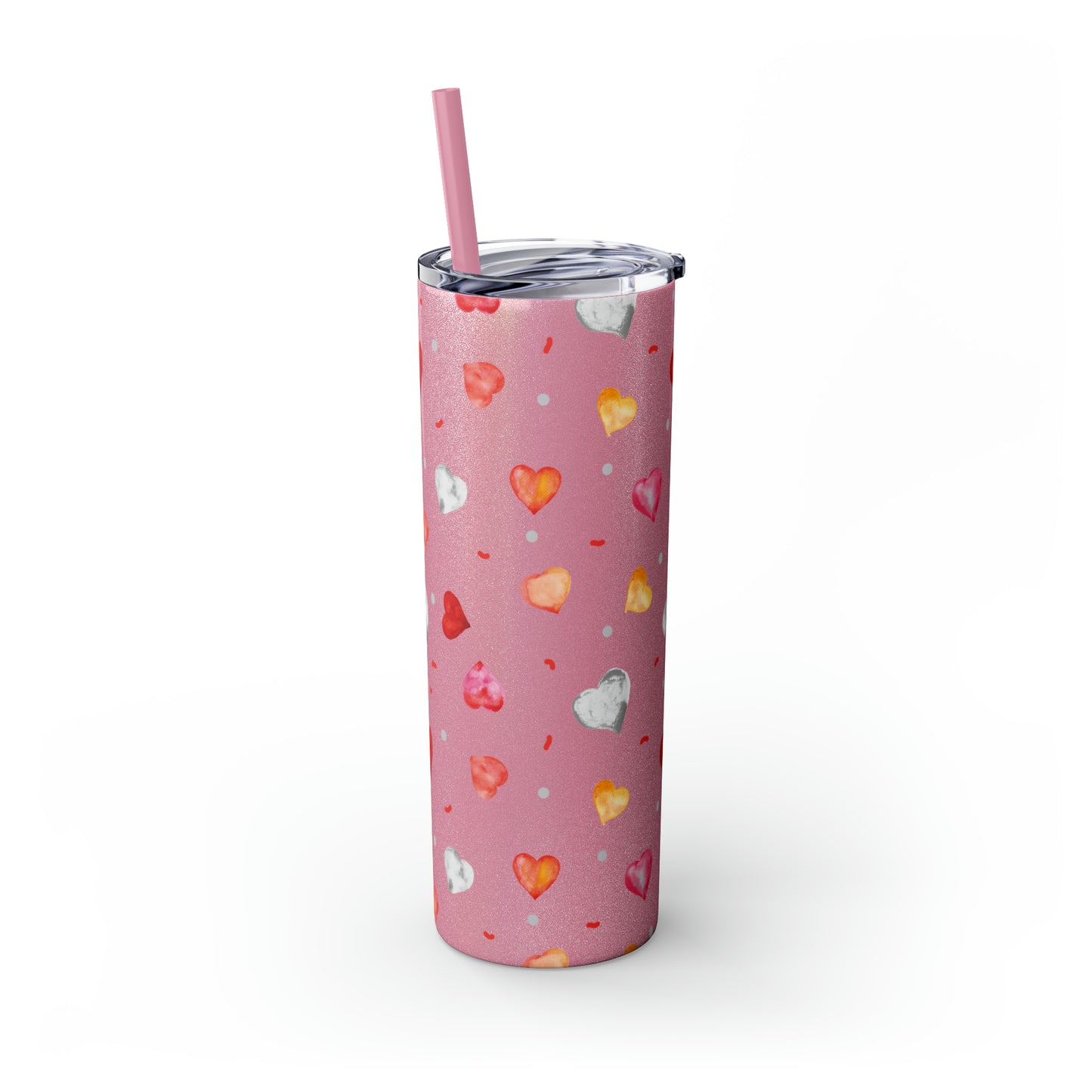 Valentine's Hearts Skinny Tumbler with Straw, 20oz