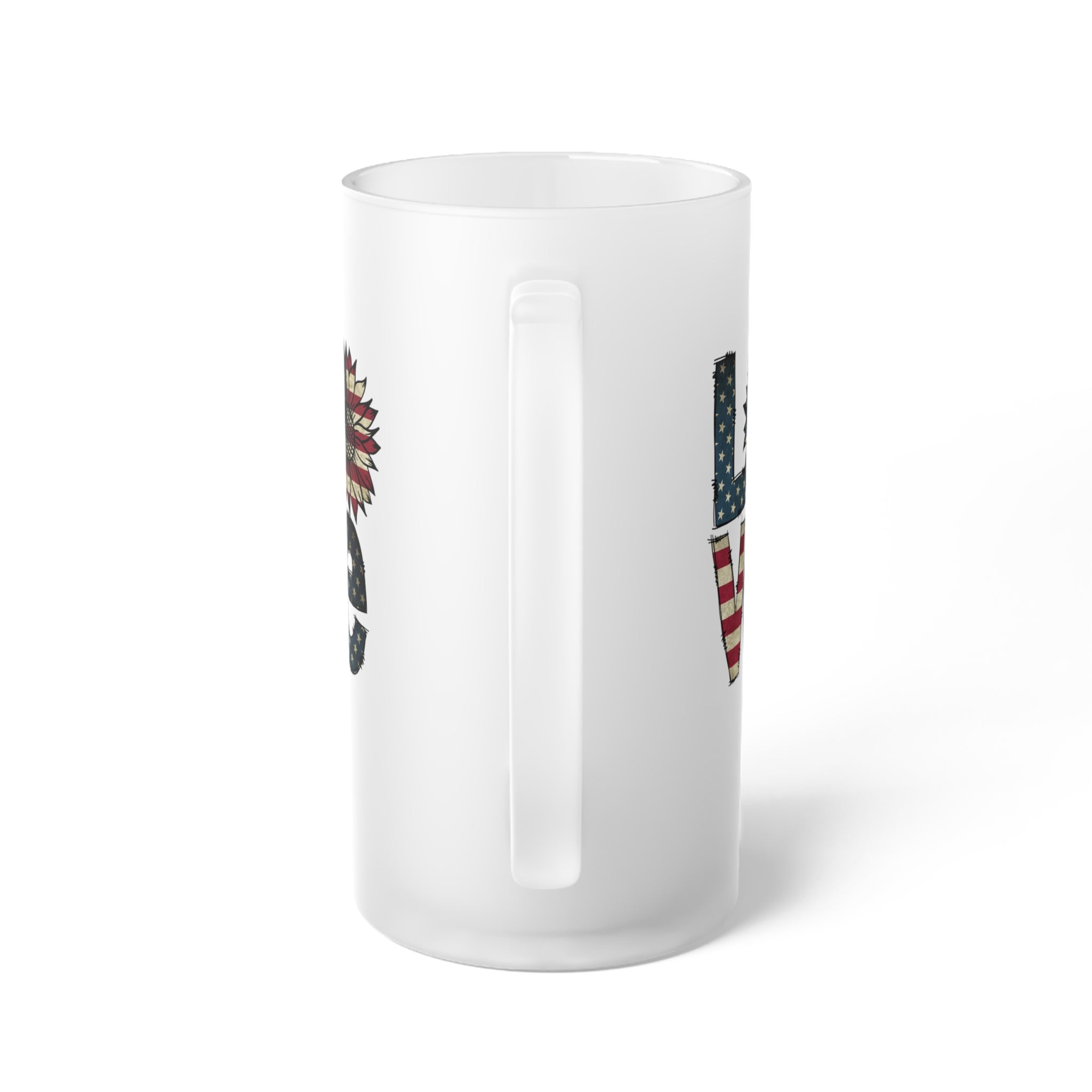 Love American Flag Themed Frosted Glass Beer Mug
