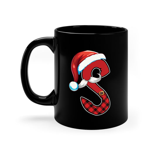 S Santa Initial 11oz Black Mug