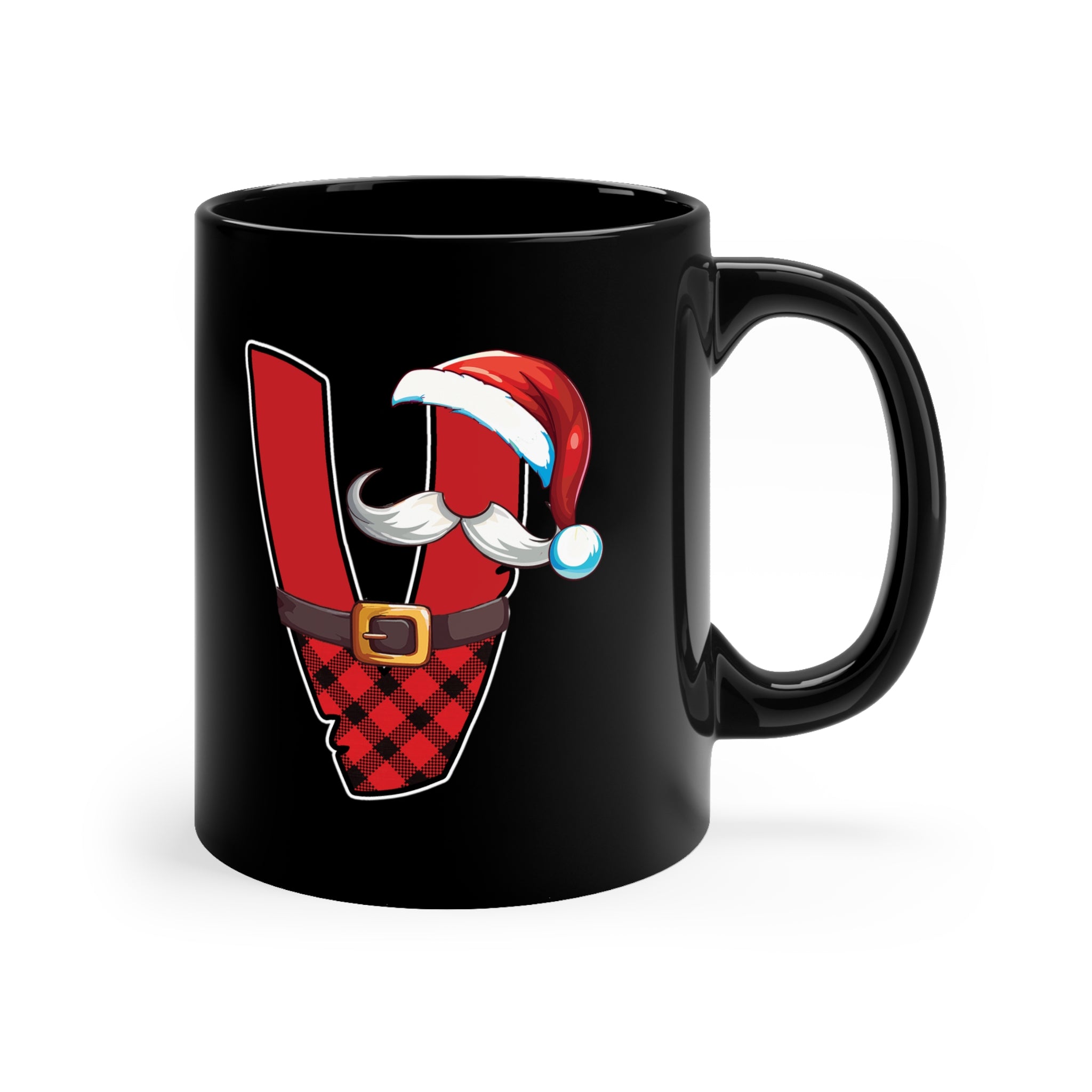 V Santa Initial 11oz Black Mug