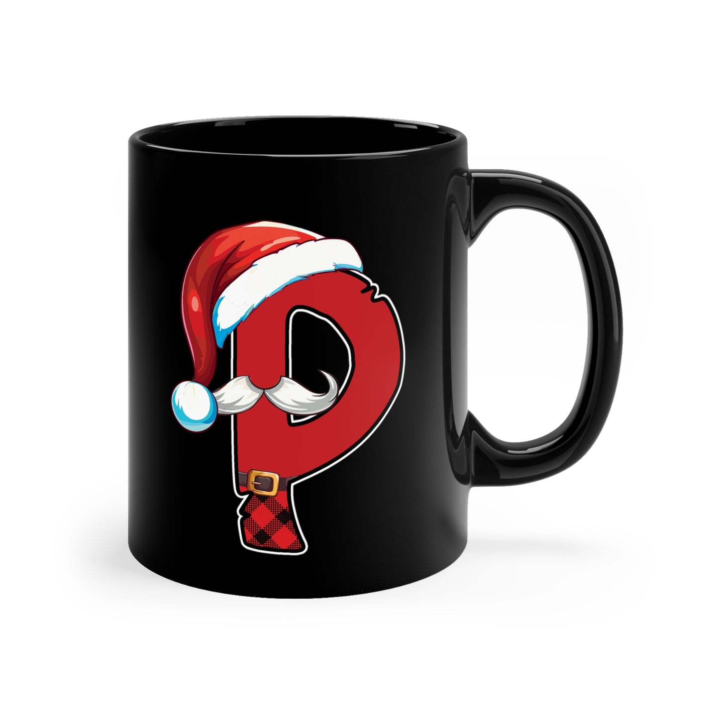 P Santa Initial 11oz Black Mug