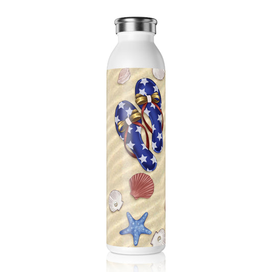 American Flag Themed Sun Salt Sand Slim Water Bottle