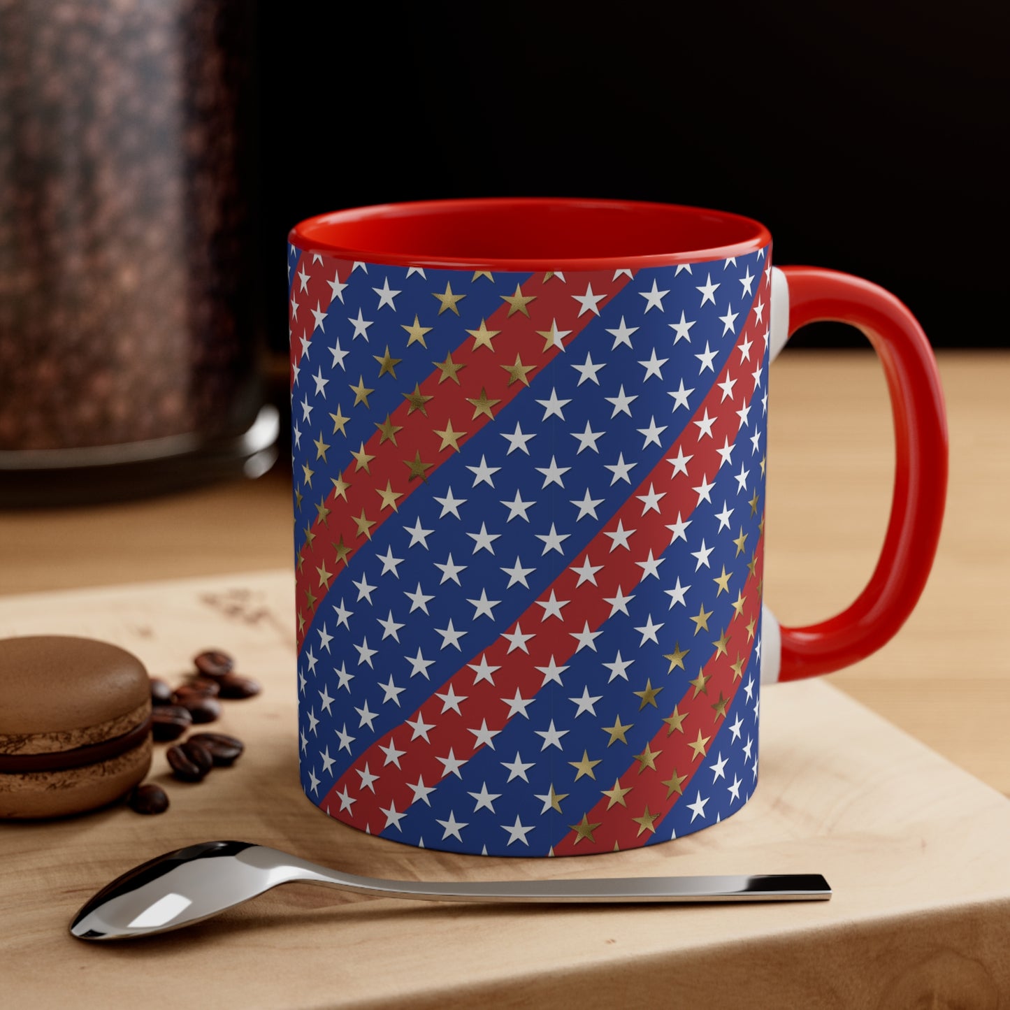 American Flag Themed Stars & Stripes Accent Coffee Mug, 11oz