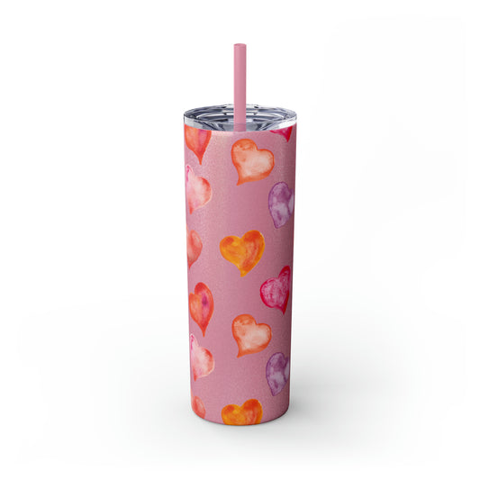 Valentine's Hearts Skinny Tumbler with Straw, 20oz