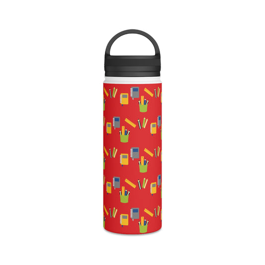 Back To School Books & Pencils Stainless Steel Water Bottle, Handle Lid