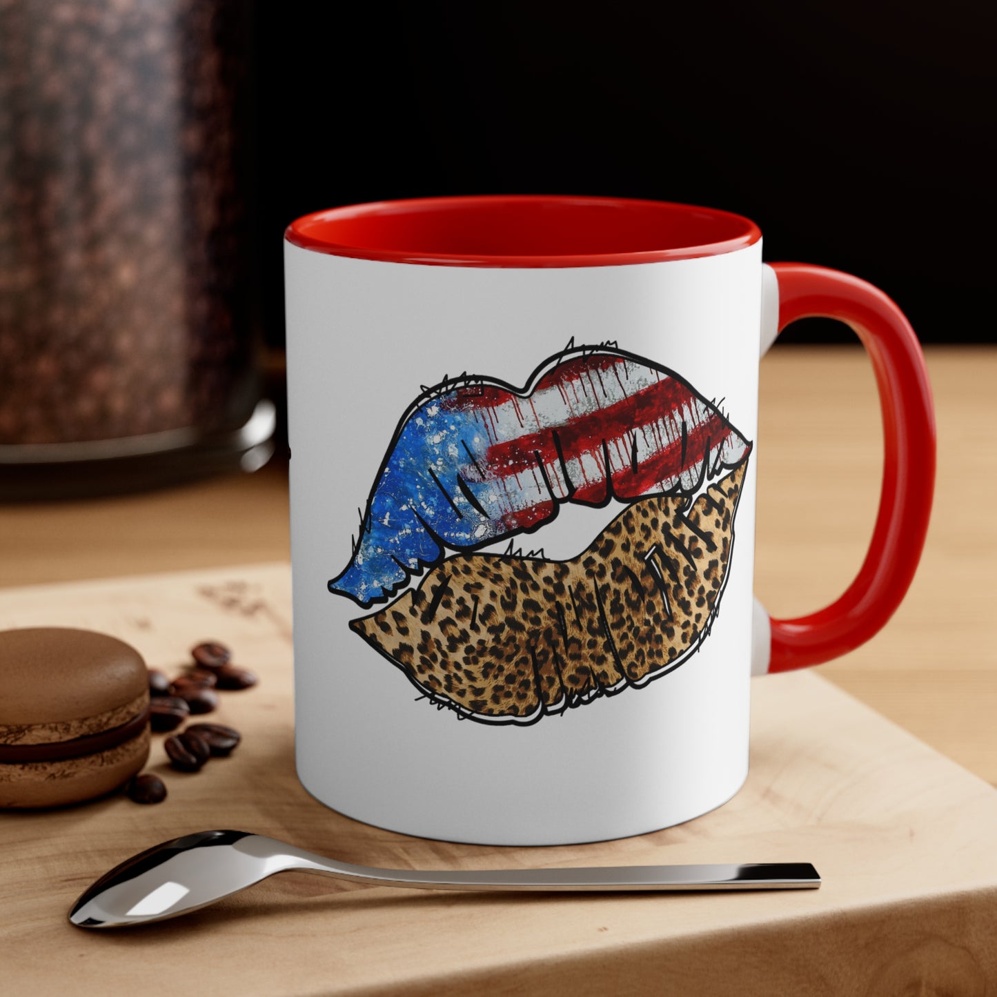 American Flag Leopard Print Lips Mug Accent Coffee Mug, 11oz