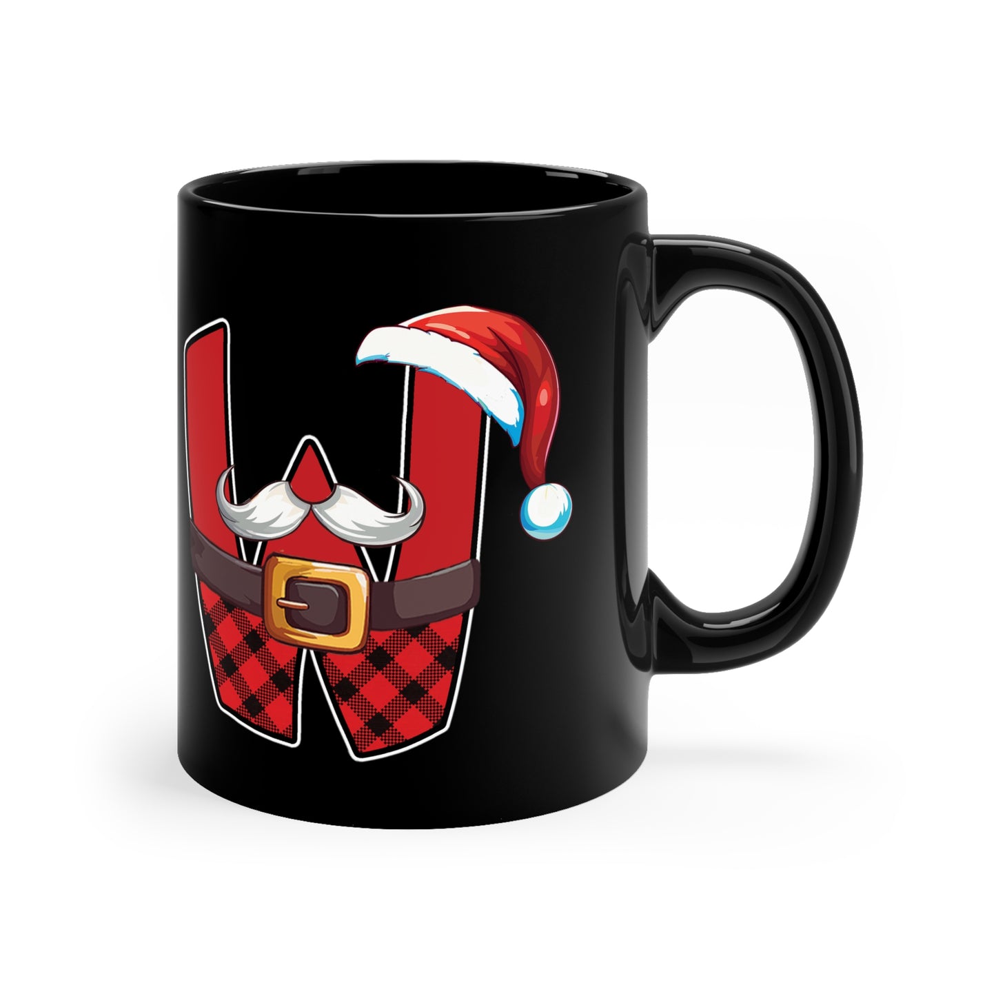 W Santa Initial 11oz Black Mug