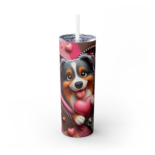 Shetland Sheepdog Valentine Skinny Tumbler with Straw, 20oz