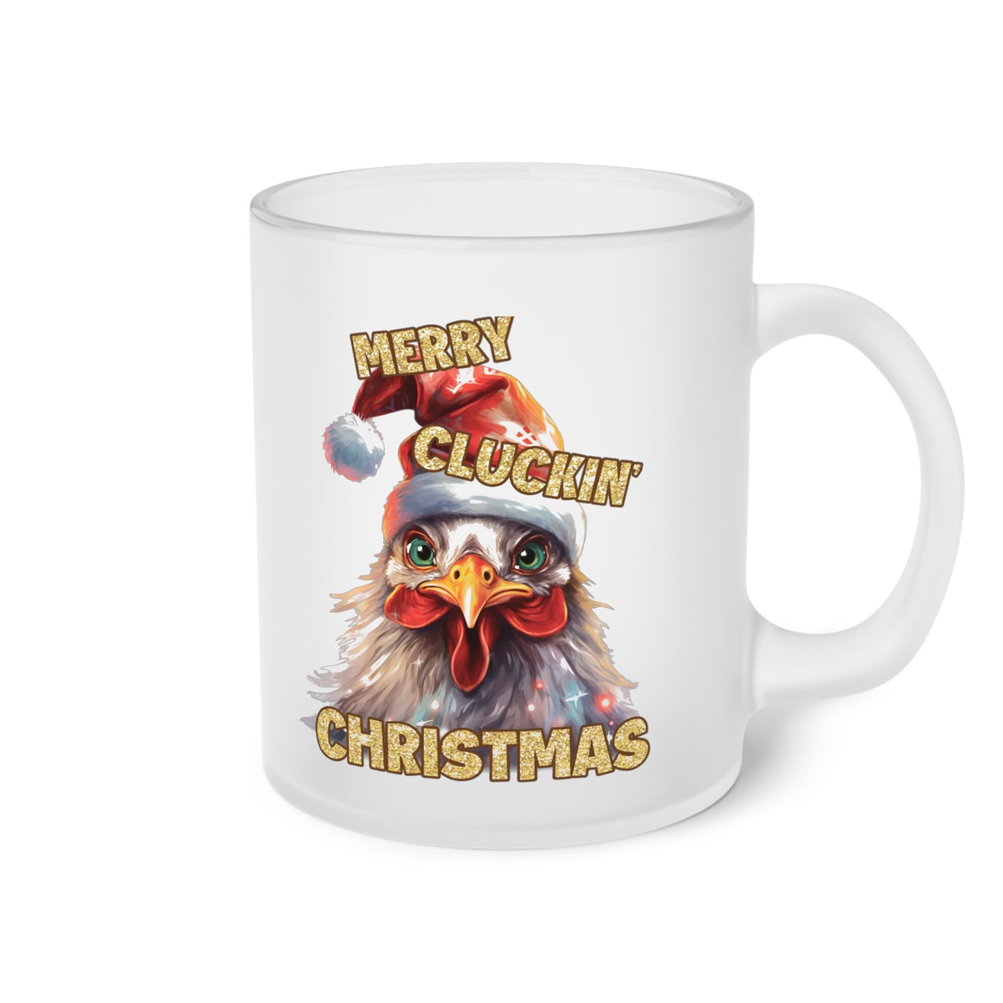 Frosted Glass Mug, Cute Christmas Mug, Chicken Themed Holiday Mug, Frosted Mug, Cute Coffee Mug, Holiday Coffee Mug, Frosted Holiday Coffee Mug