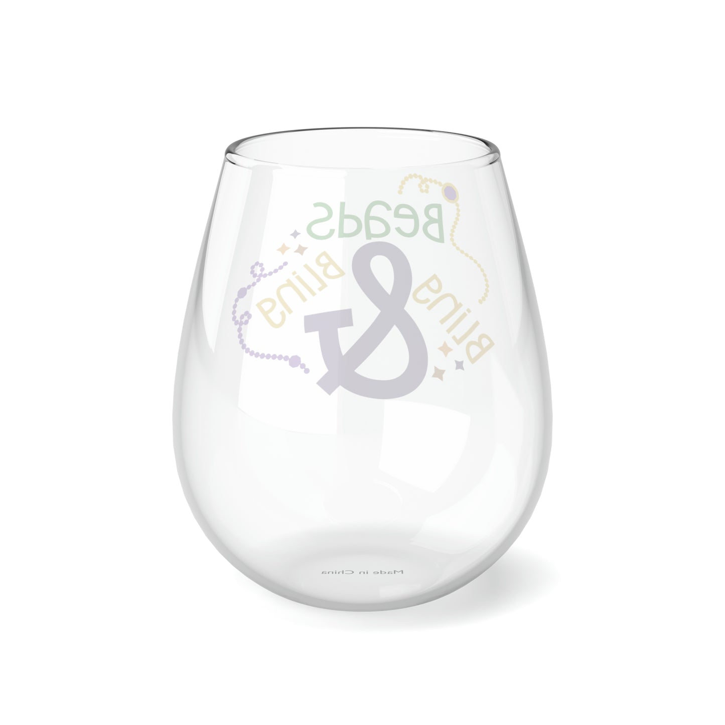 Beads & Bling Bling Stemless Wine Glass, 11.75oz