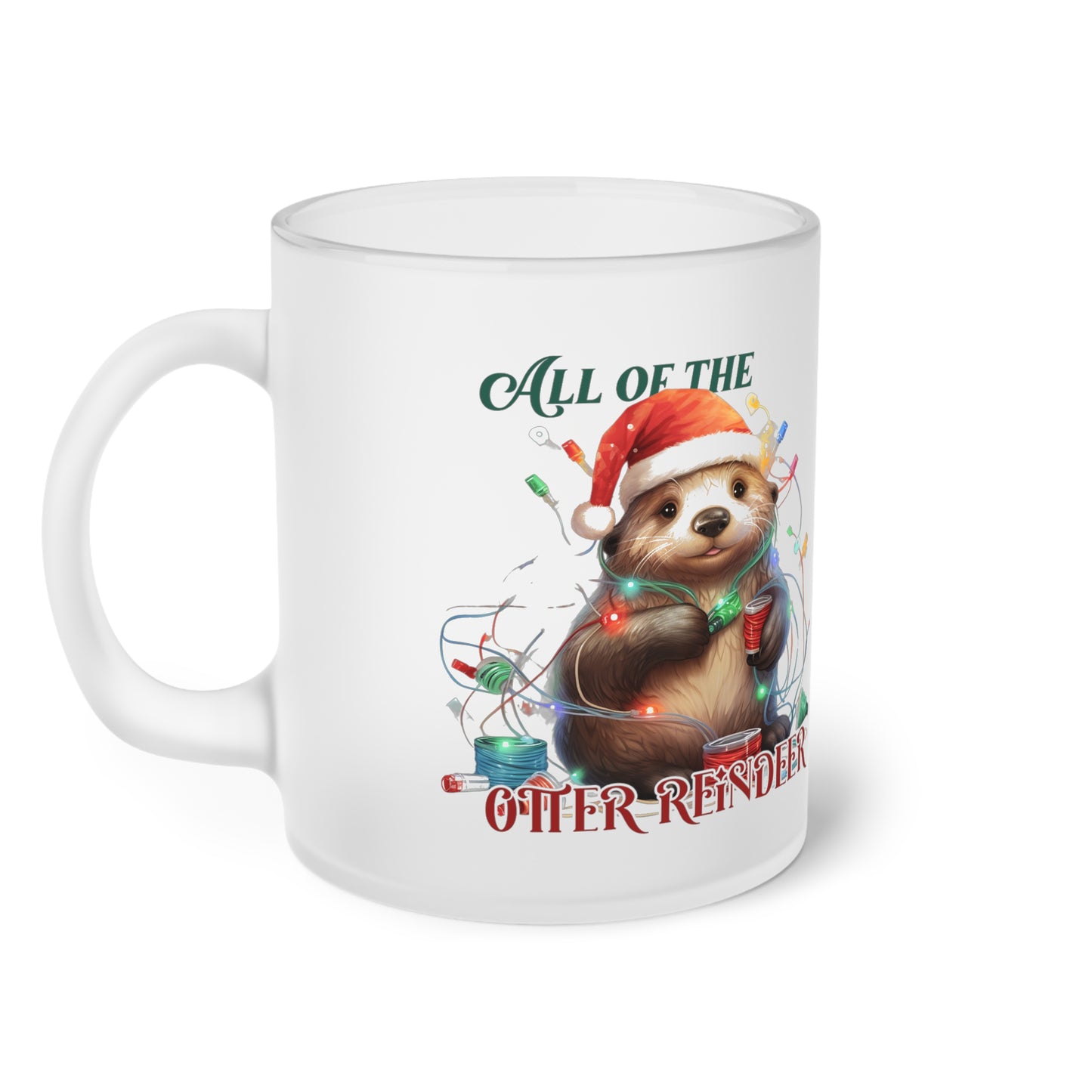 Frosted Glass Mug, Cute Christmas Mug, Otter Themed Holiday Mug, Frosted Mug, Cute Coffee Mug, Holiday Coffee Mug, Frosted Holiday Coffee Mug