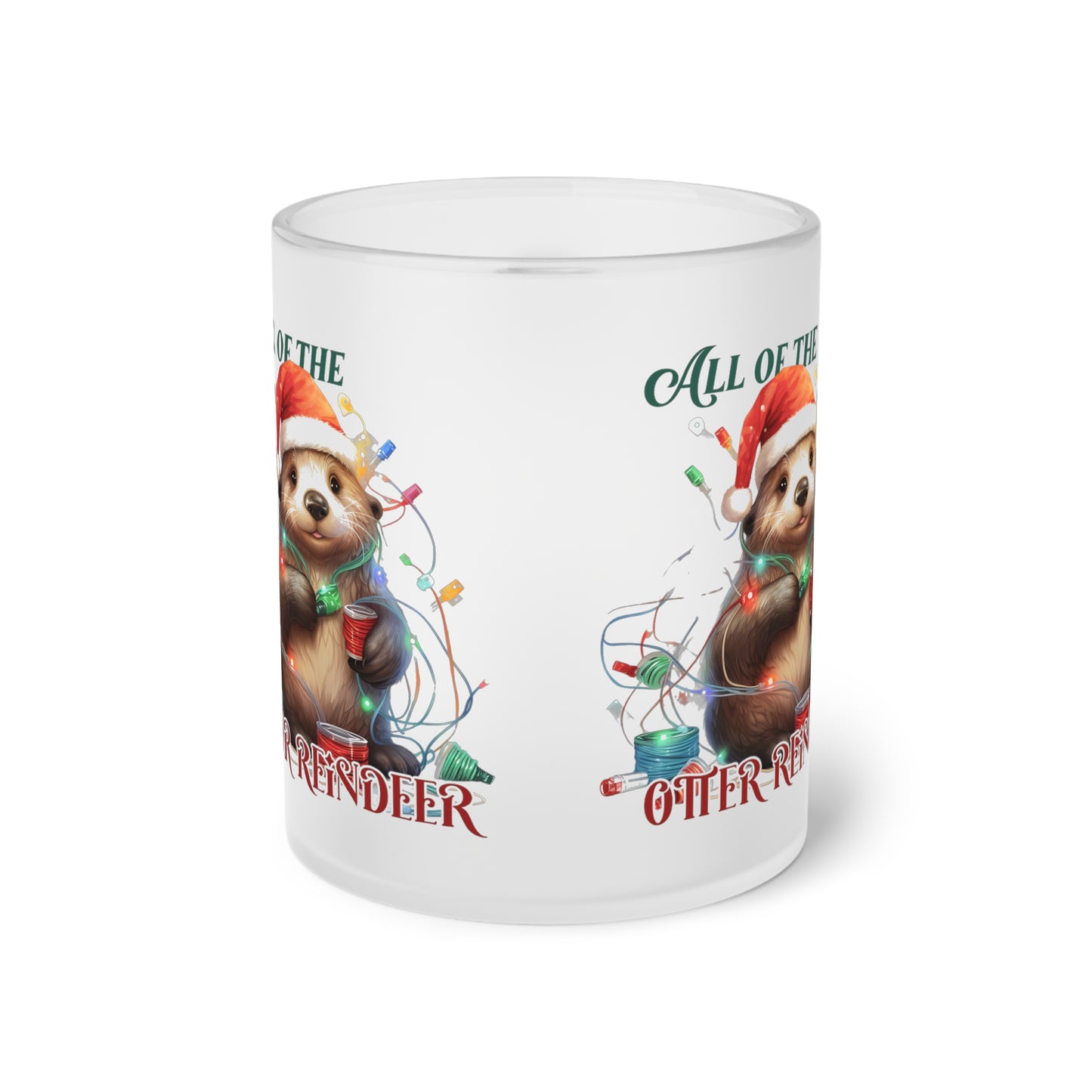 Frosted Glass Mug, Cute Christmas Mug, Otter Themed Holiday Mug, Frosted Mug, Cute Coffee Mug, Holiday Coffee Mug, Frosted Holiday Coffee Mug