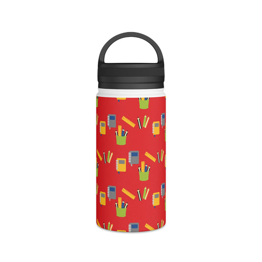 Back To School Books & Pencils Stainless Steel Water Bottle, Handle Lid
