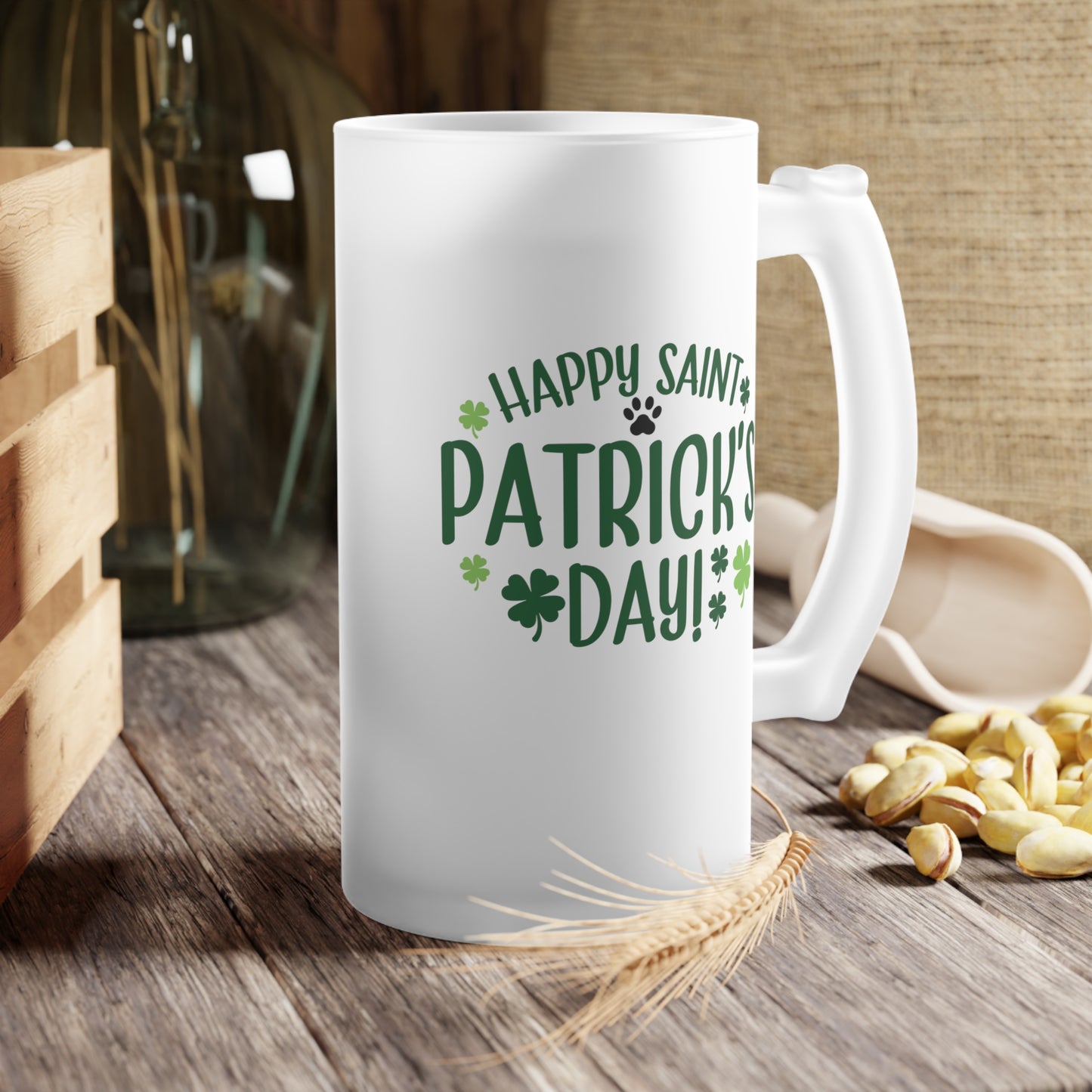 Happy St Patrick's Day Frosted Glass Beer Mug
