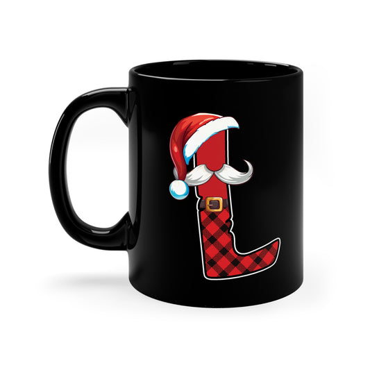 L Santa Initial 11oz Black Mug