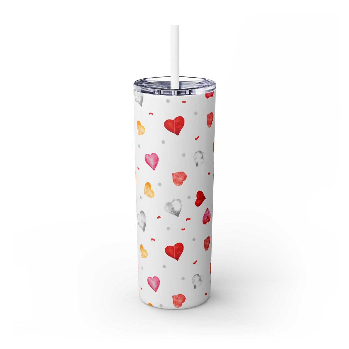 Valentine's Hearts Skinny Tumbler with Straw, 20oz