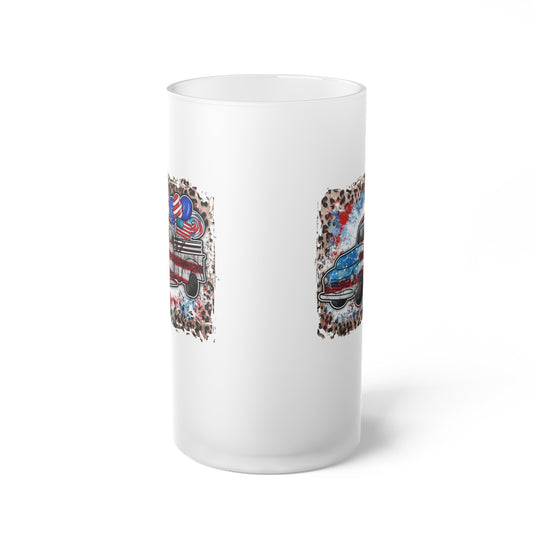 American Classic Cars Frosted Glass Beer Mug