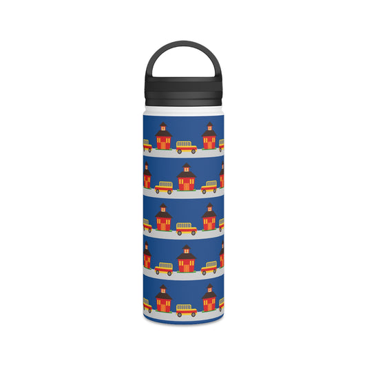 Back To School School House & Bus Stainless Steel Water Bottle, Handle Lid